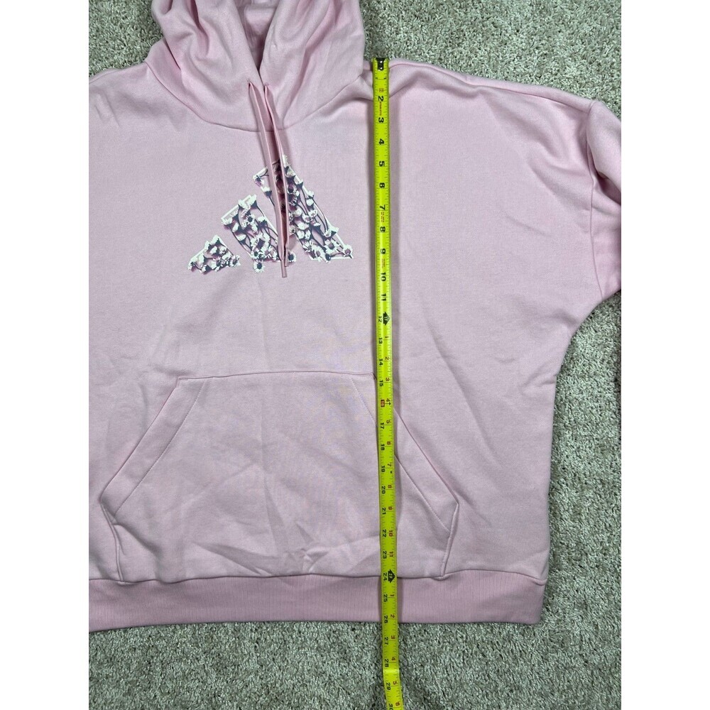 Adidas Floral Logo Hoodie 2XL Pink Fleece Pullover Sweatshirt NWT - Picture 3 of 8